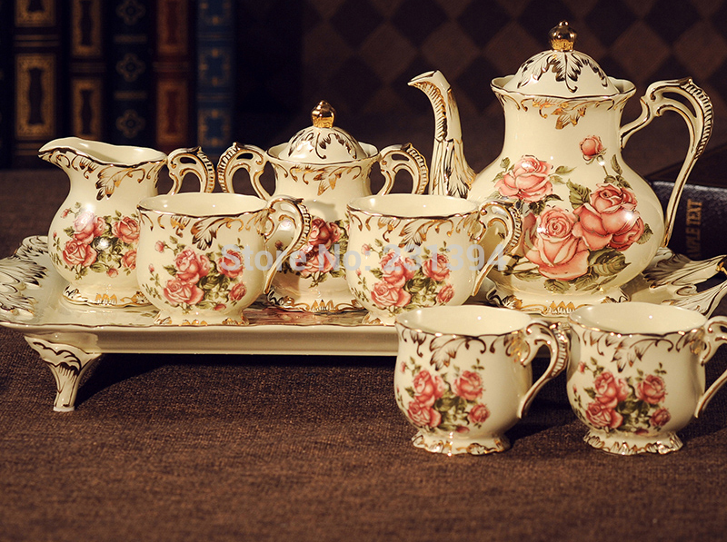 ޽  ǰ  Ŀ & A;  12 Ʈ      , ,  ,  ׸, , /luxury European antique bone Coffee & Tea 12 sets Beige Rose